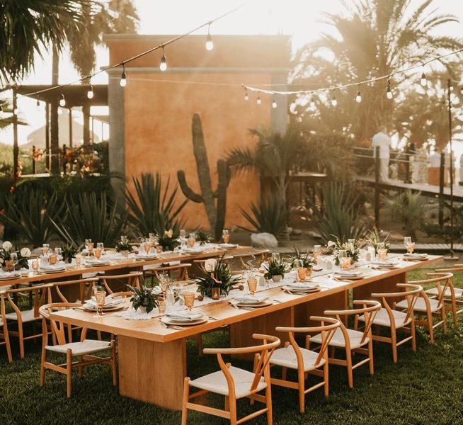 Outdoor Wedding Reception Outdoor wedding reception set up in the private garden at Villa Santa Cruz