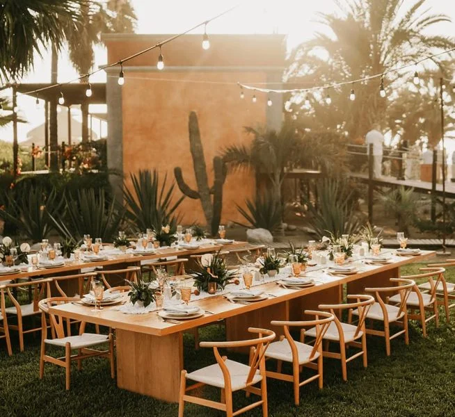 Outdoor Wedding Reception Outdoor wedding reception set up in the private garden at Villa Santa Cruz